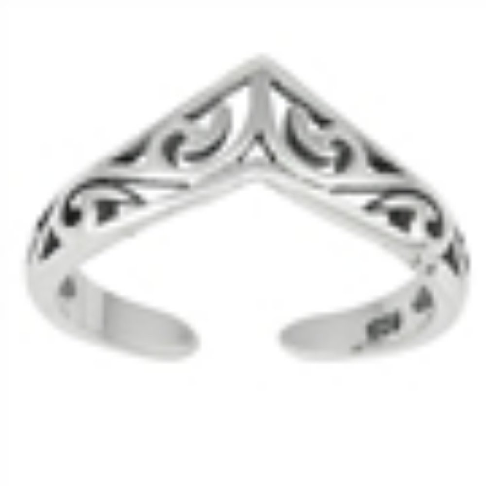 Silver Toe Ring - V Shaped Filigree